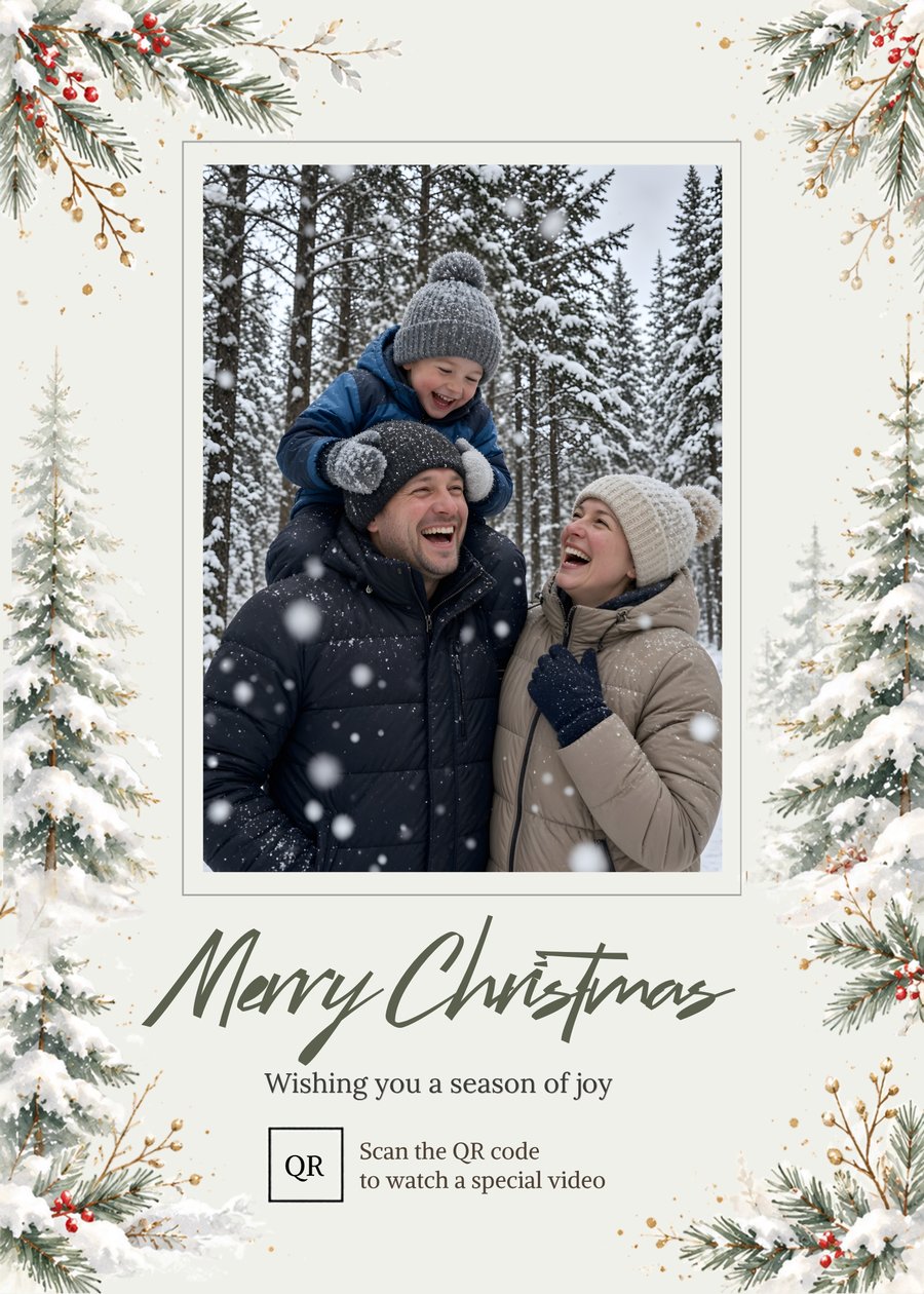 Snowy Pines Christmas card design